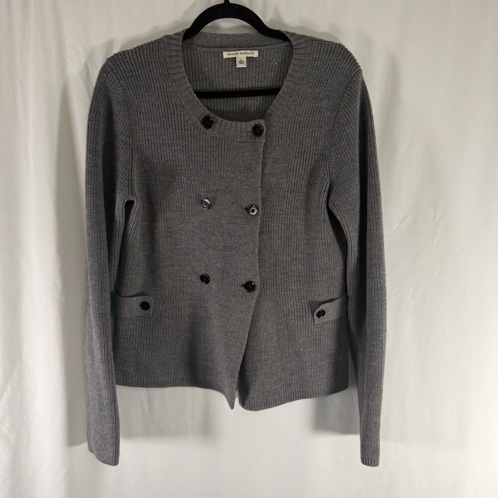 Banana Republic Merino Wool Blend Cardigan Women's Large Grey Knit Button Front